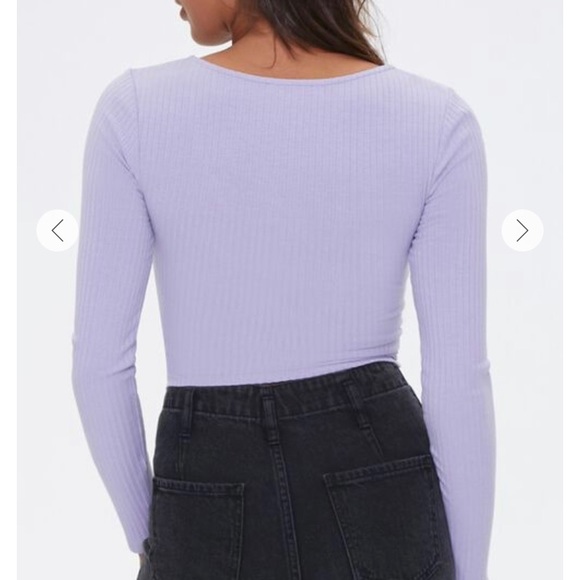 FOREVER 21 Lavender Purple Long Sleeve Knit Hook Eye Front Crop Top Size Small - Picture 10 of 14